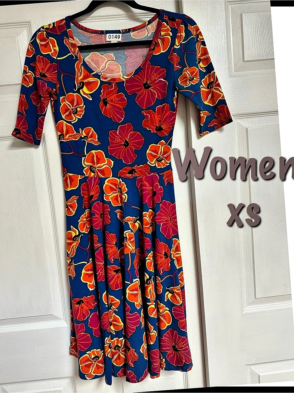 LuLaRoe Nicole Dress Floral Midi Dress Blue & Red XS